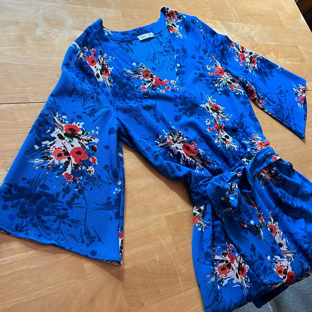 Dex Royal Blue with Floral Print Romper | Size Small